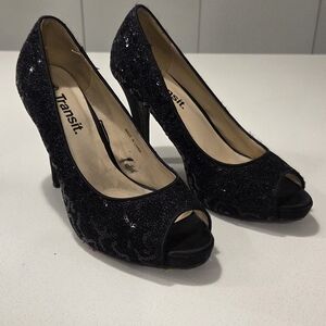 Transit Black Sequin Peep-Toe High Heels
